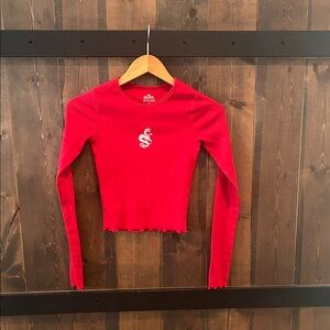 Hollister Y2K Dragon Logo Red Long Sleeve Top Women’s Size XS